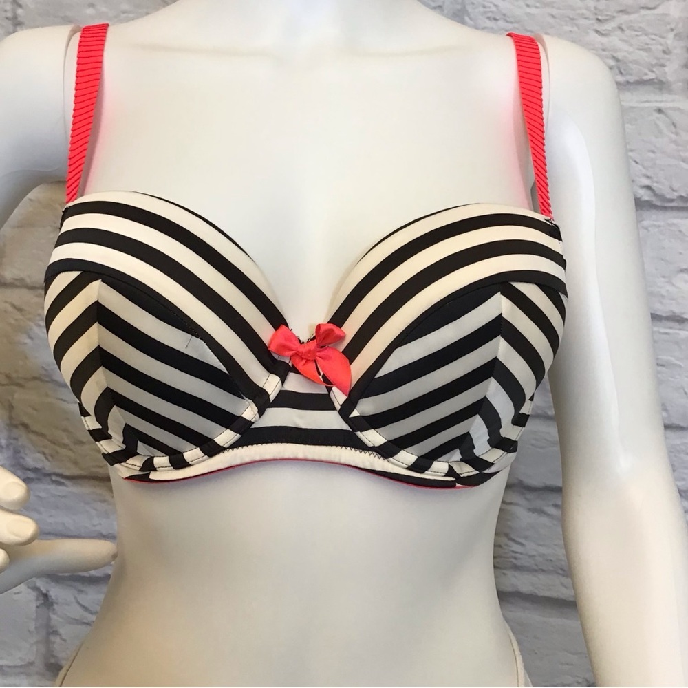 Victoria’s Secret 34D Very Sexy Balconet Striped Black and White Bra Hot Pink - Picture 2 of 9